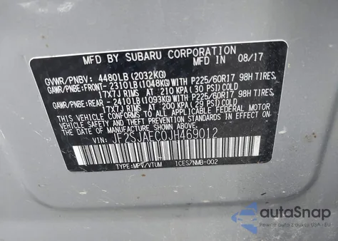 2018 Subaru Forester 2.5I Premium из США, поврежденный, VIN JF2SJAEC0JH469012